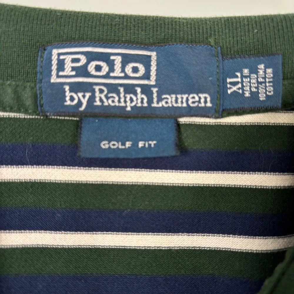 Polo Ralph Lauren Mens XL Green Striped Polo Shirt Pima Cotton Golf Fit Office